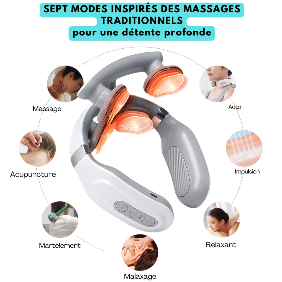 ZenShiatsu™ – Masseur cervical 4D chauffant sans fil